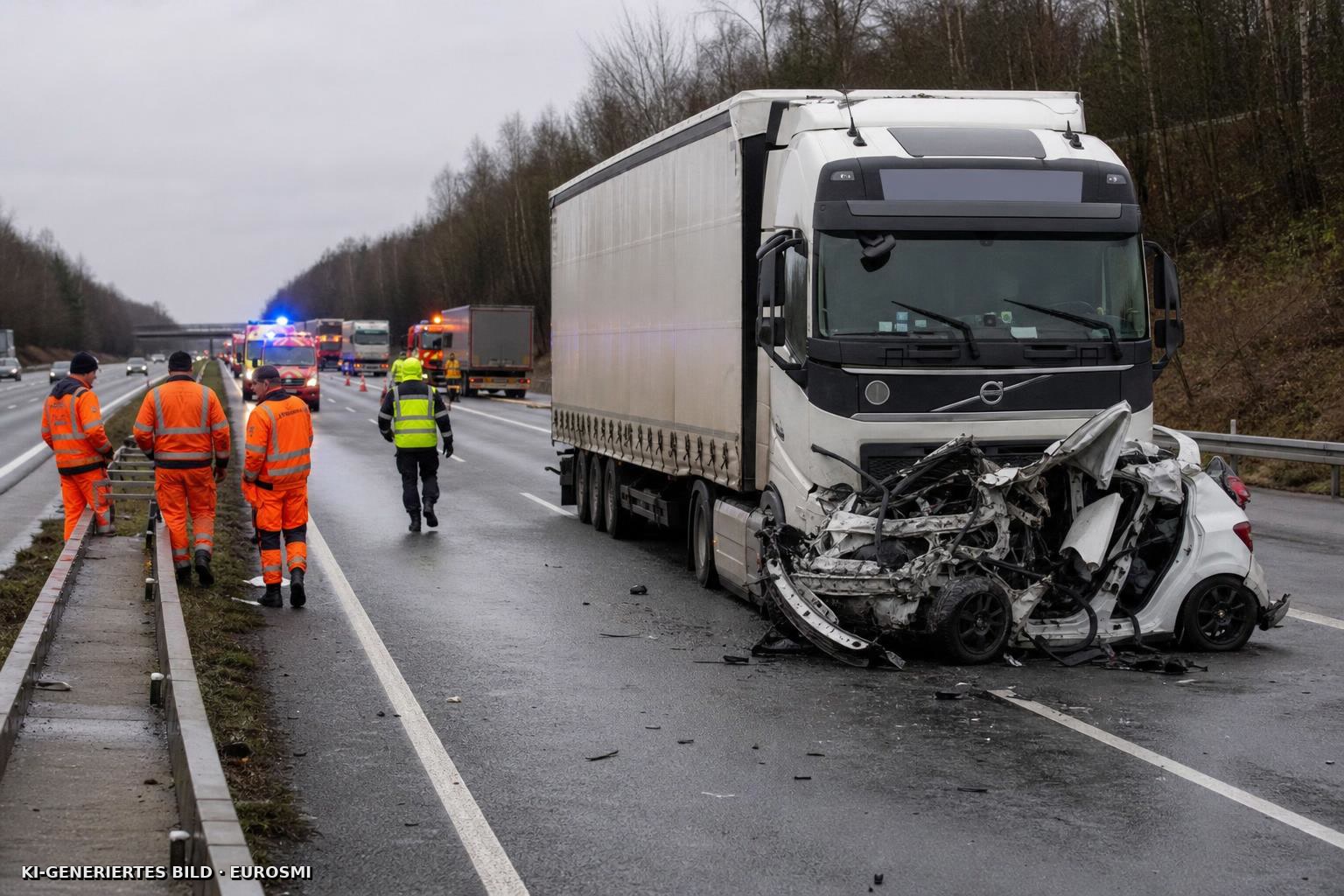 Lastwagen fährt auf Auto auf - A7 in Richtung Ulm gesperrt - STERN.de — Verkehr
