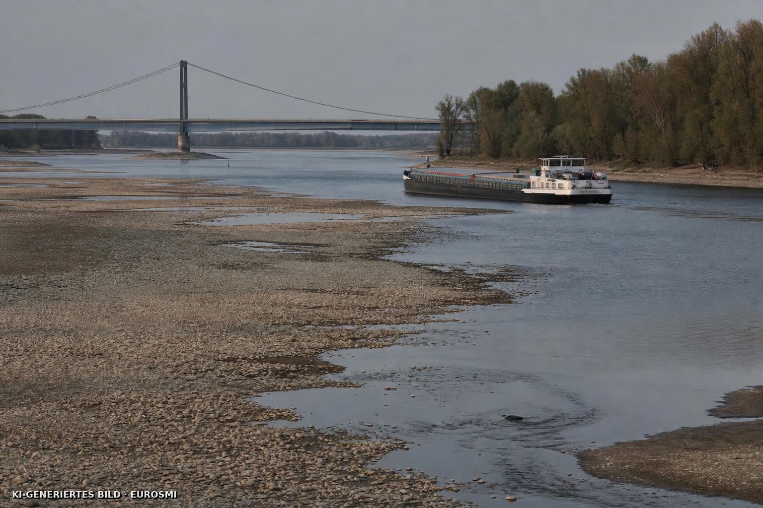 Binnenschiffer warnen vor Zweiteilung des Rheins — Niedrigwasser