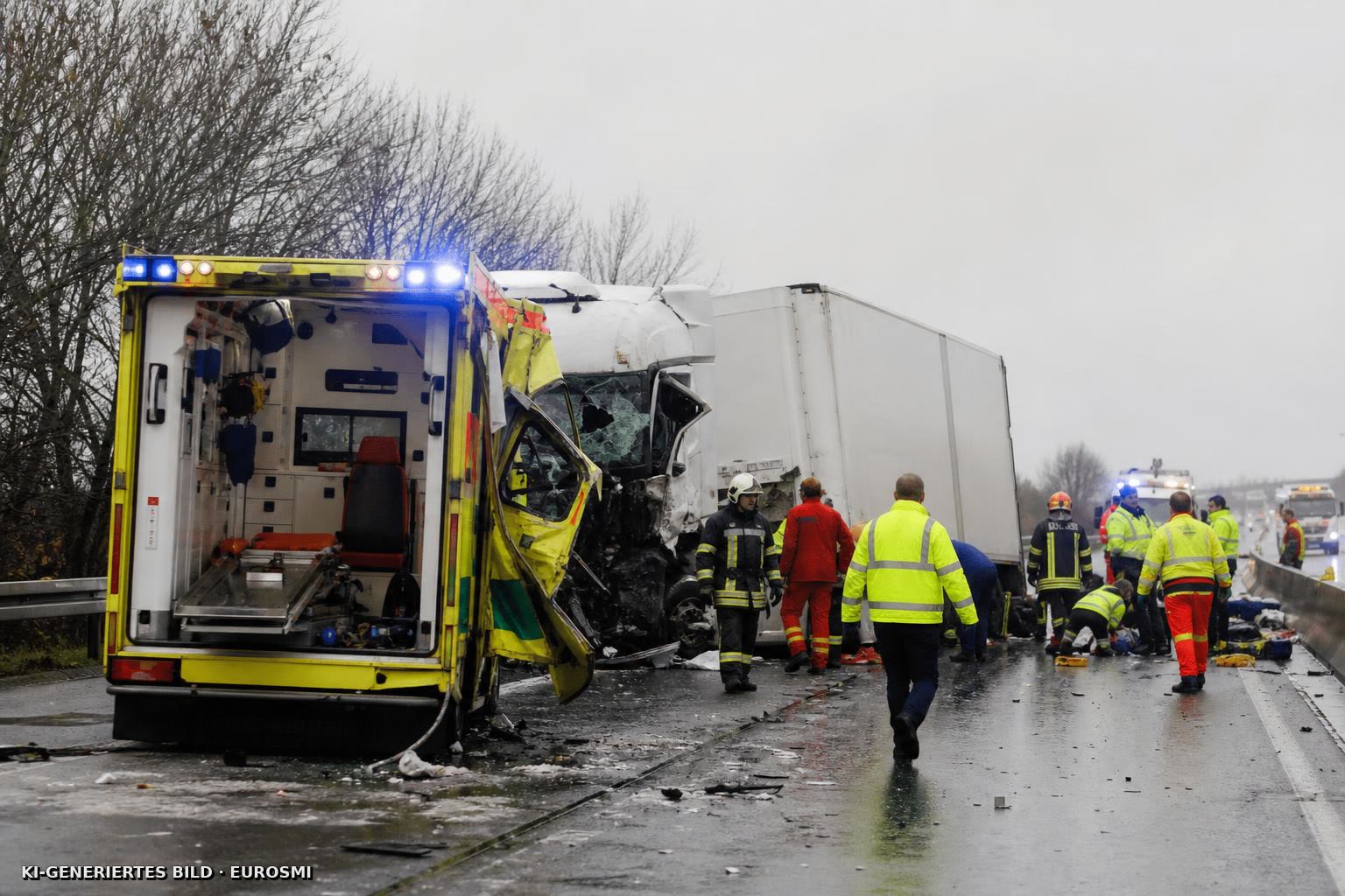 Lkw prallt auf Rettungswagen - Patient fliegt auf Autobahn - STERN.de — Vier Schwerverletzte