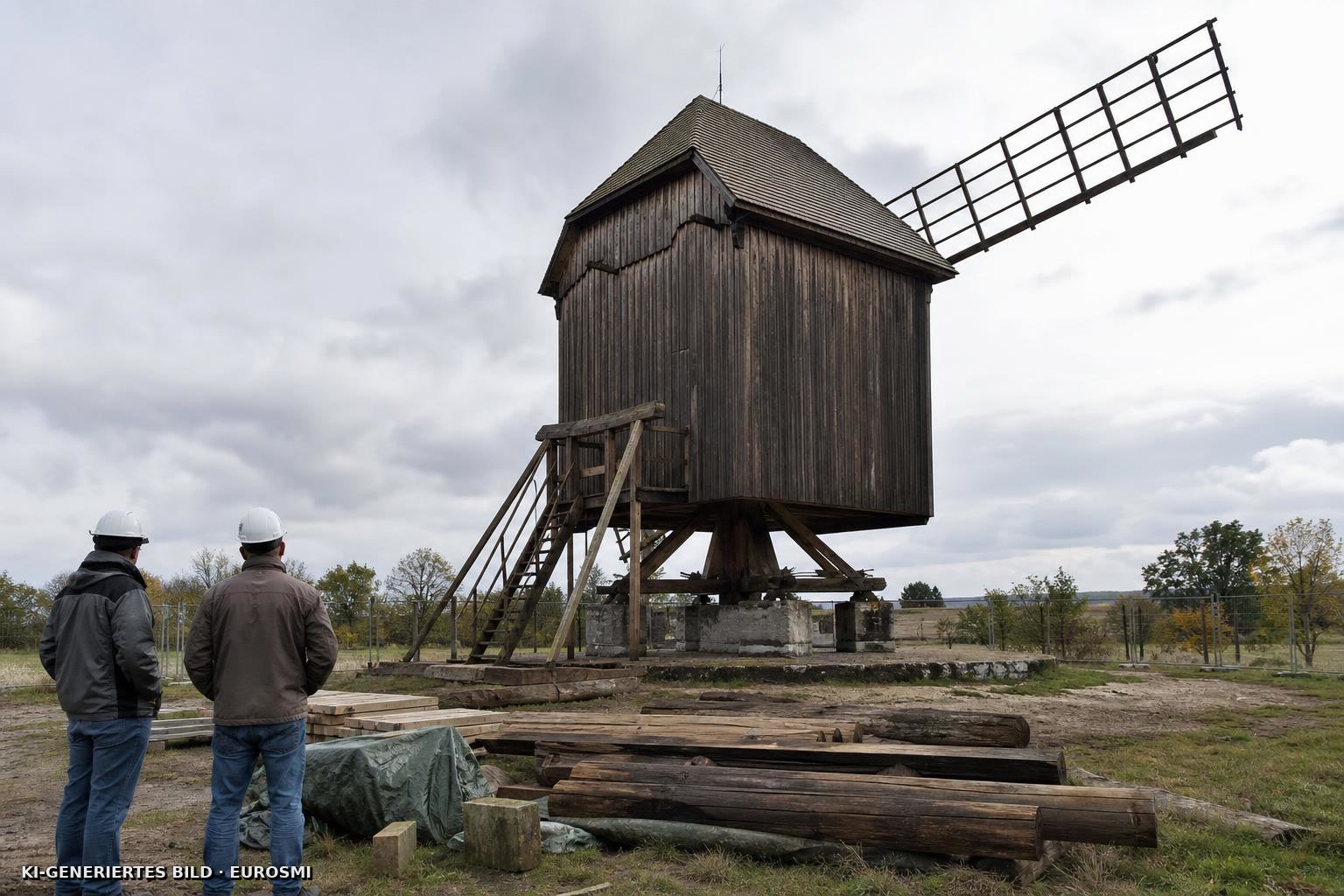 500-Kilo-Teil der Bockwindmühle Klettbach gestohlen - MDR.de — Beim Wiederaufbau