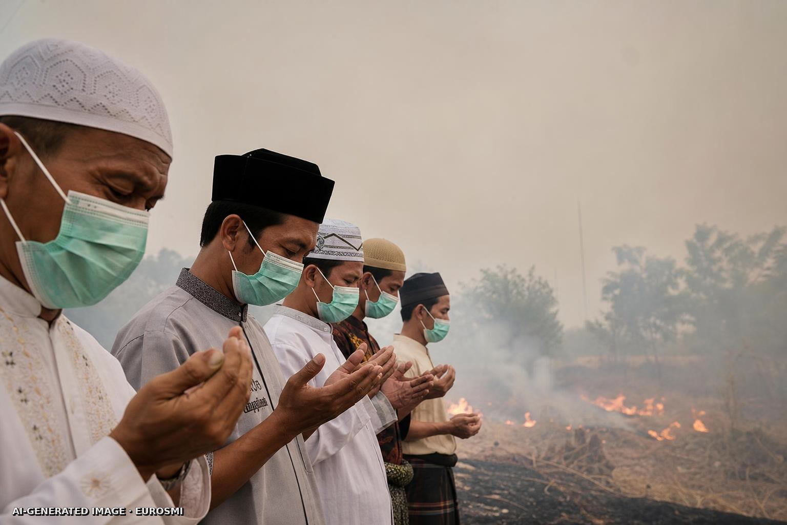 Indonesian Muslims brave choking smoke to pray for rain as country battles wildfires
